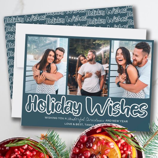 Holiday Wishesアウトラインレタリング3 Vertical Photo シーズンカード
