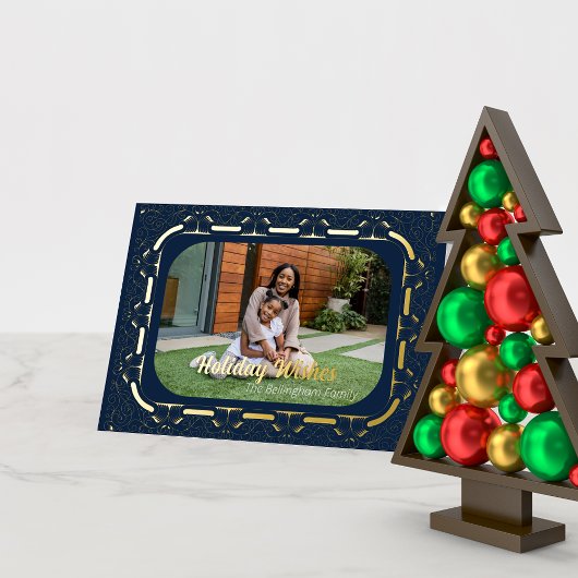 Holiday Wishes Filigree額縁の写真 箔シーズンカード