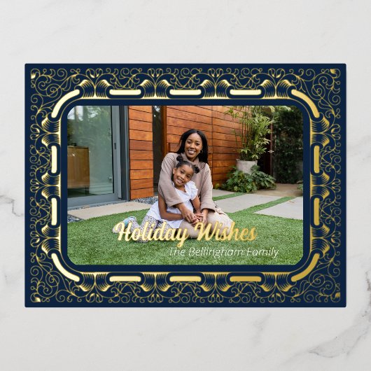 Holiday Wishes Filigree Framed Photo Foilはがき 箔シーズンポストカード (正面)