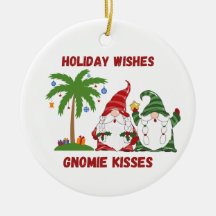 Holiday Wishes, Gnomie Kisses with 2 Gnomes on a