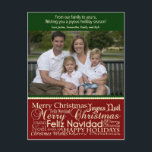 Holiday Words Collageクリスマスフォトポストカード シーズンポストカード<br><div class="desc">3ヶ国語で休日の願いを送違うるおもしろいの休日の単語コラージュの休日はがき！このハガキは、家族や友達パーソナライズされたにメッセージを背中に入れるのが簡単になる。</div>