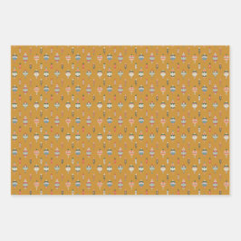 Holiday Wrapping Paper Flat Sheet Set of 3 ラッピングペーパーシート