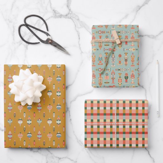 Holiday Wrapping Paper Flat Sheet Set of 3 ラッピングペーパーシート (正面)