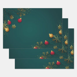Holiday Wrapping Paper Flat Sheet Set of 3 ラッピングペーパーシート