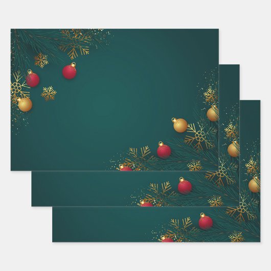 Holiday Wrapping Paper Flat Sheet Set of 3 ラッピングペーパーシート