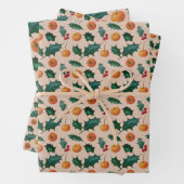 Holiday Wrapping Paper with Fruit & Holly, Pink ラッピングペーパーシート (インサイチュ)