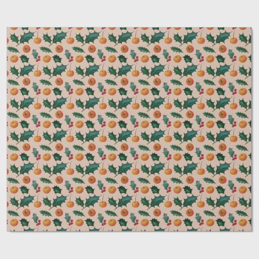 Holiday Wrapping Paper with Fruit & Holly, Pink ラッピングペーパー (フラット)