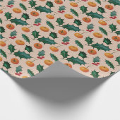 Holiday Wrapping Paper with Fruit & Holly, Pink ラッピングペーパー (角)