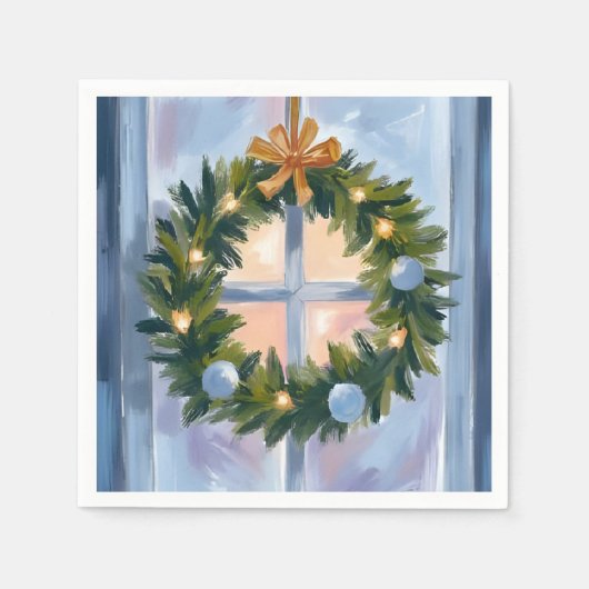 Holiday Wreath Christmas Watercolor スタンダードカクテルナプキン (正面)