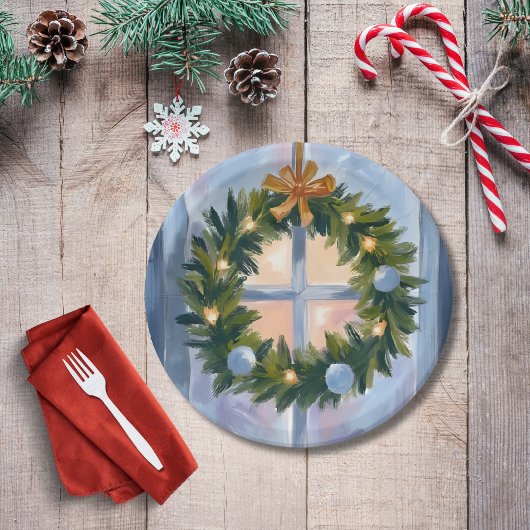 Holiday Wreath Christmas Watercolor ペーパープレート