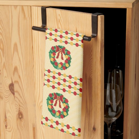 Holiday Wreath Knit キッチンタオル (三つ折り)