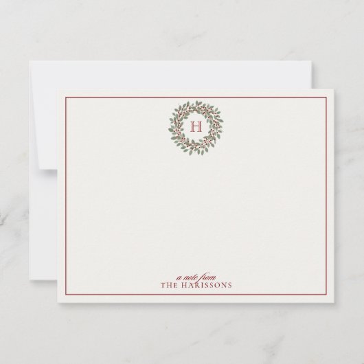 Holiday Wreath Monogram Note Card 招待状 (正面)