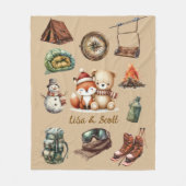 Holiday Xmas Couple Adventure Teddy Bear Fox Beige フリースブランケット (正面)