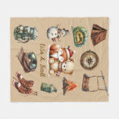 Holiday Xmas Couple Adventure Teddy Bear Fox Beige フリースブランケット (正面(横))