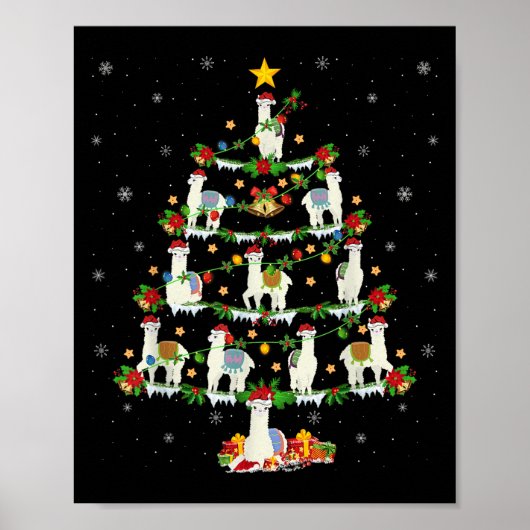 Holiday Xmas Lighting Santa Llama Christmas Tree  ポスター (正面)