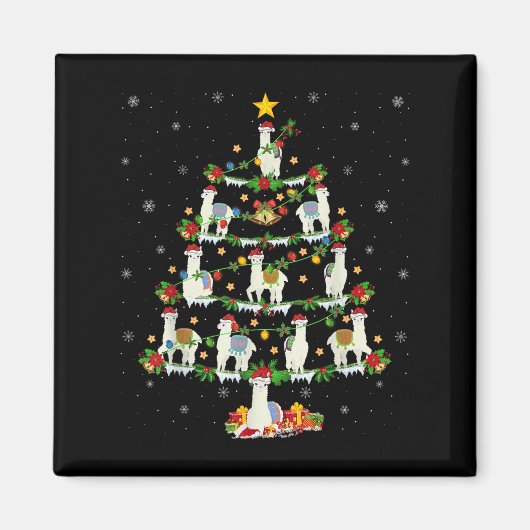 Holiday Xmas Lighting Santa Llama Christmas Tree  マグネット (正面)