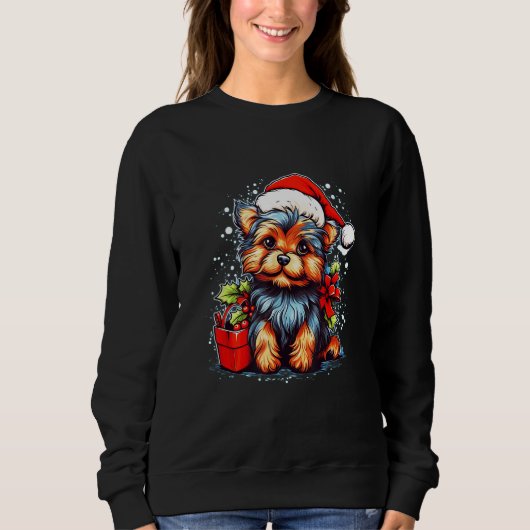 Holiday Yorkshire Terrier Cute Christmas Dog Desig スウェットシャツ (正面)