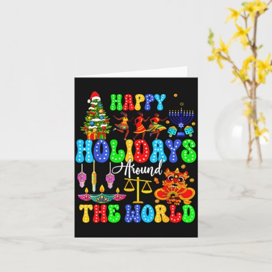 Holidays Around World Xmas Hanukkah Kwanzaa Diwali カード (黄色い花)