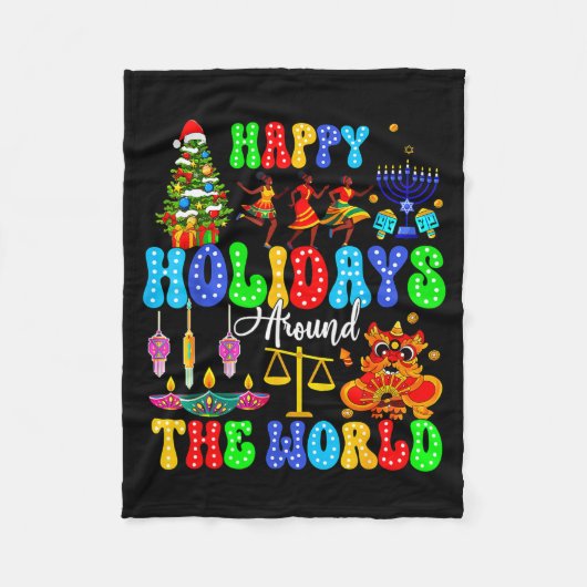 Holidays Around World Xmas Hanukkah Kwanzaa Diwali フリースブランケット (正面)