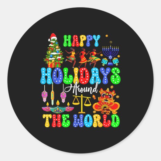 Holidays Around World Xmas Hanukkah Kwanzaa Diwali ラウンドシール (正面)