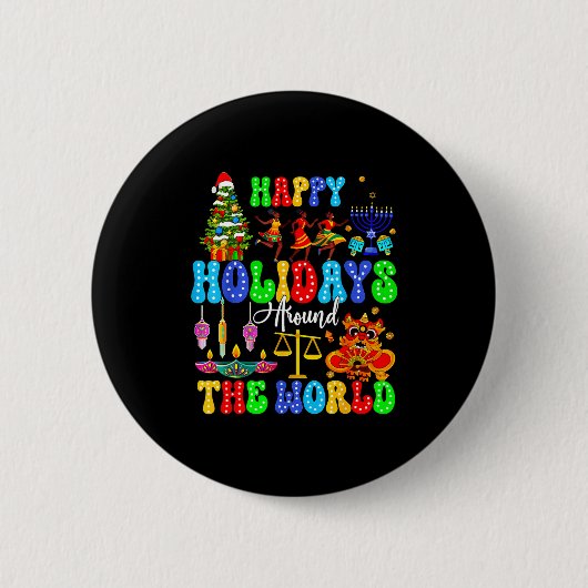 Holidays Around World Xmas Hanukkah Kwanzaa Diwali 缶バッジ (正面)