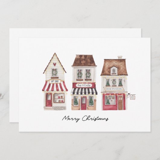 Holidays card with Christmas gift stores 招待状 (正面/裏面)