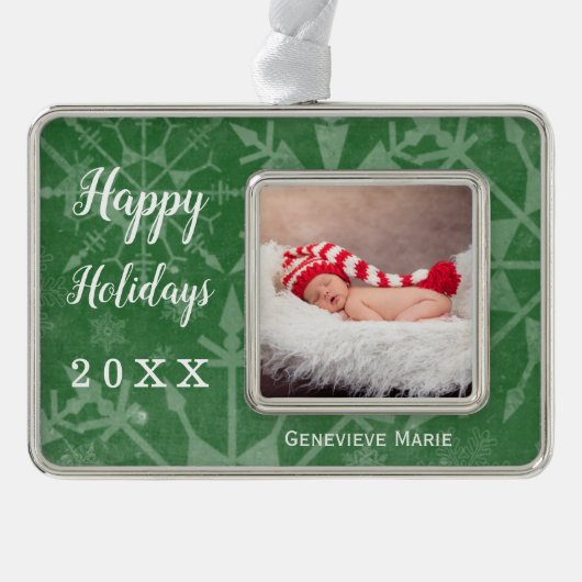 Holidays Snowflake Keepsake Yearの写真 シルバープレートフレームオーナメント (正面)