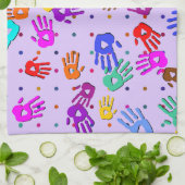 holiES – 手のドットの色付きパターン1 キッチンタオル (折り畳み)