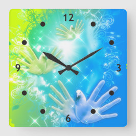 holiES - 飛んでいる Hands Pights ART スクエア壁時計