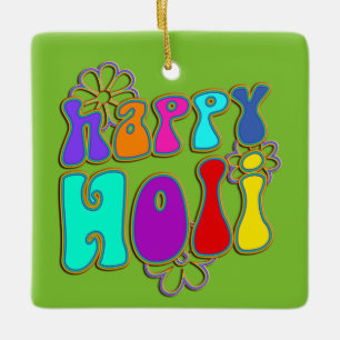 holiES - HAPPY HOLI色輪郭花1 セラミックオーナメント