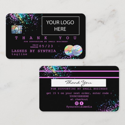 Holigraph UnicornTHNK YOUクレジットカードの追加ロゴ 名刺 (正面/裏面)