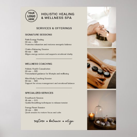 Holistic Wellness Services Menu Neutral Beige ポスター (正面)
