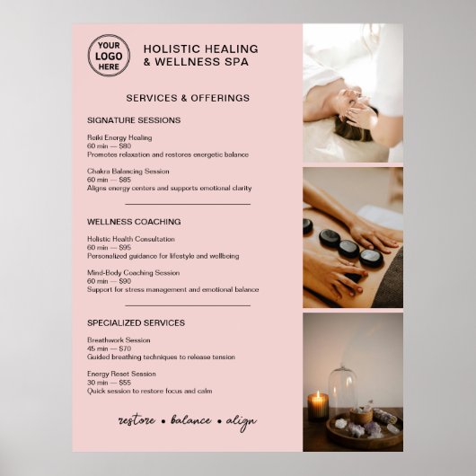 Holistic Wellness Services Menu Pink ポスター (正面)