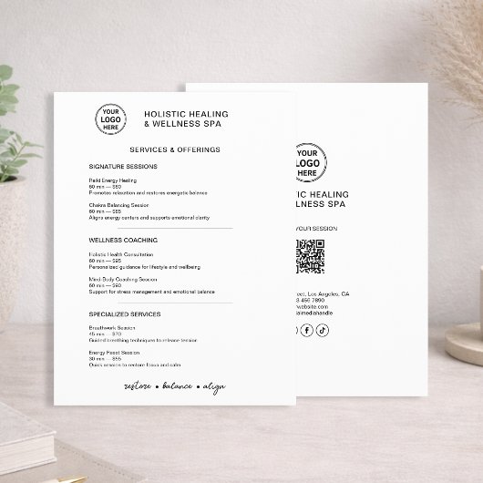 Holistic Wellness Services Minimalist Menu Flyer チラシ