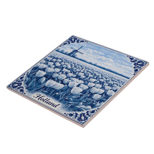 Holland tulips Delft Blue style ceramic tile タイル (側面)
