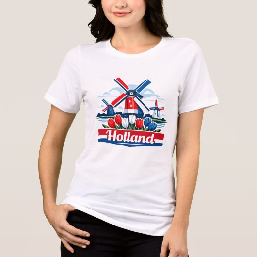 Holland Windmill and Tulip Design Netherlands  トライブレンドＴシャツ (正面)