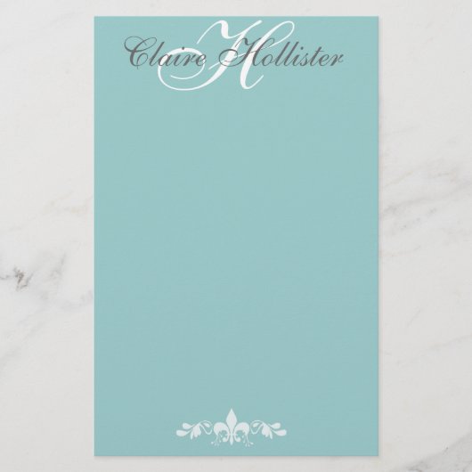 Hollisterモノグラム淡い色のブルーフェミニンパーソナル 便箋 (正面)