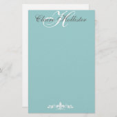 Hollisterモノグラム淡い色のブルーフェミニンパーソナル 便箋 (正面/裏面)