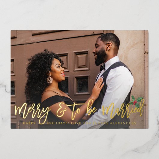 Holllyメリー写真を結婚した表示す婚約したる 箔招待状 (正面)