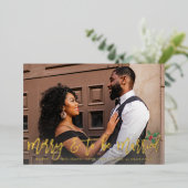 Holllyメリー写真を結婚した表示す婚約したる 箔招待状 (立ち正面)