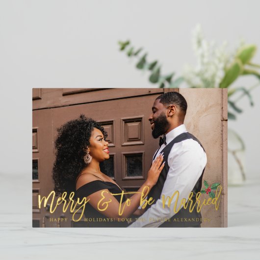 Holllyメリー写真を結婚した表示す婚約したる 箔招待状 (立ち正面)