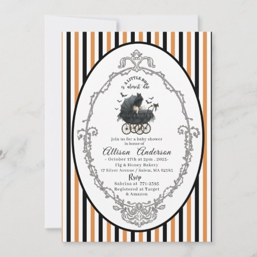 Holloween Pumpkin Little Boo Baby shower 招待状 (正面)