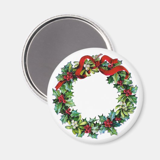 HollyとMIstletoeのクリスマスリース マグネット (正面/裏面)