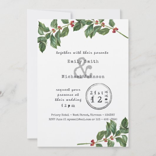 HOLLYクリスマス結婚/婚約/ディナータイプセット 招待状 (正面)