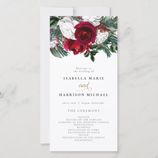 HOLLYブルガンディーウィンターフローラ金ゴールド結婚式 プログラム (正面)