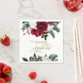 HOLLYブルゴーニュ金ゴールドフローラメリークリスマス スタンダードカクテルナプキン (インサイチュ)