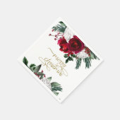 HOLLYブルゴーニュ金ゴールドフローラメリークリスマス スタンダードカクテルナプキン (角)