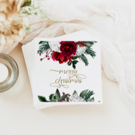 HOLLYブルゴーニュ金ゴールドフローラメリークリスマス スタンダードカクテルナプキン