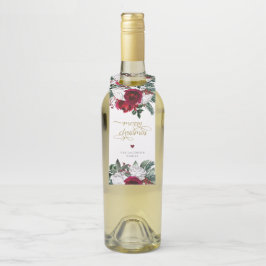 HOLLYブルゴーニュ金ゴールドフローラメリークリスマス ボトルネックタグ