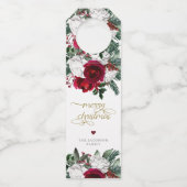 HOLLYブルゴーニュ金ゴールドフローラメリークリスマス ボトルネックタグ (正面)